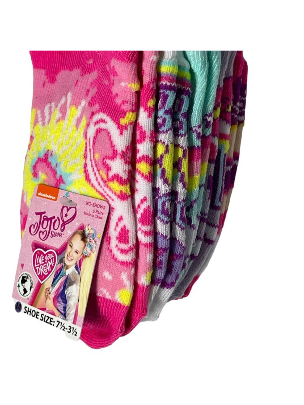 JoJo Siwa Girls No Show Socks 5 Pair Tie Dye Size 7.5-3.5 NWT - Picture 2 of 4